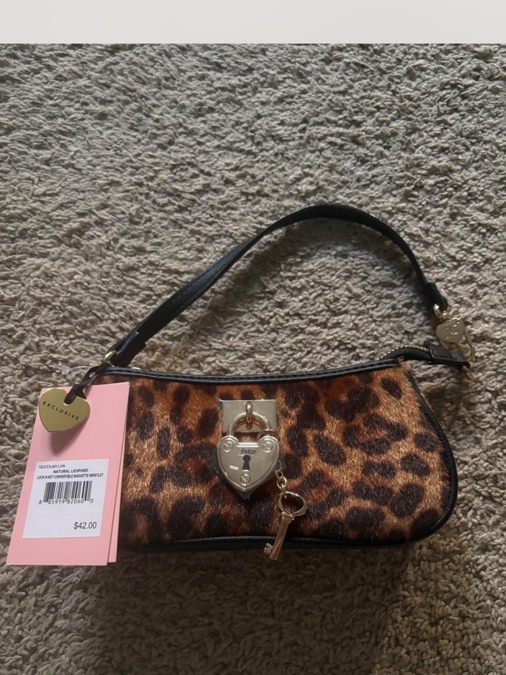 Juicy Couture Leopard Print Mini Wristlet with Gold Heart Lock